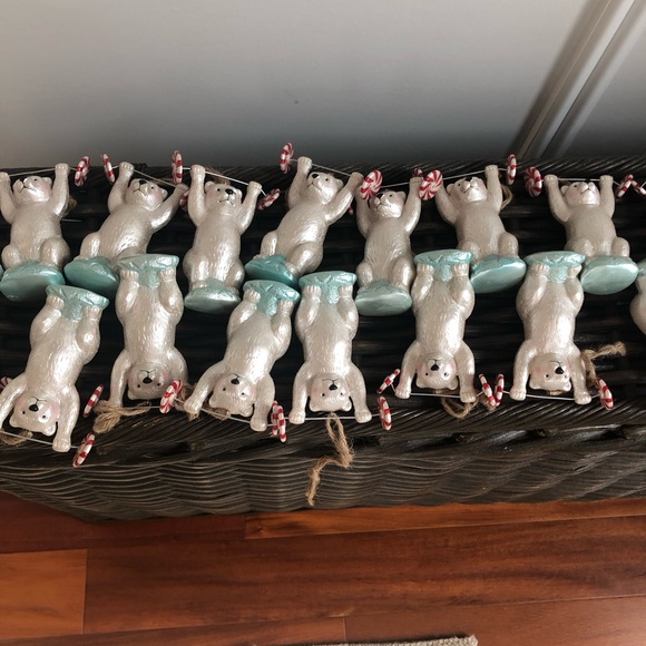 Set of 24 Pottery Barn Kids Mercury Polar Bear Weight Lifter Ornaments - Picture 5 of 7